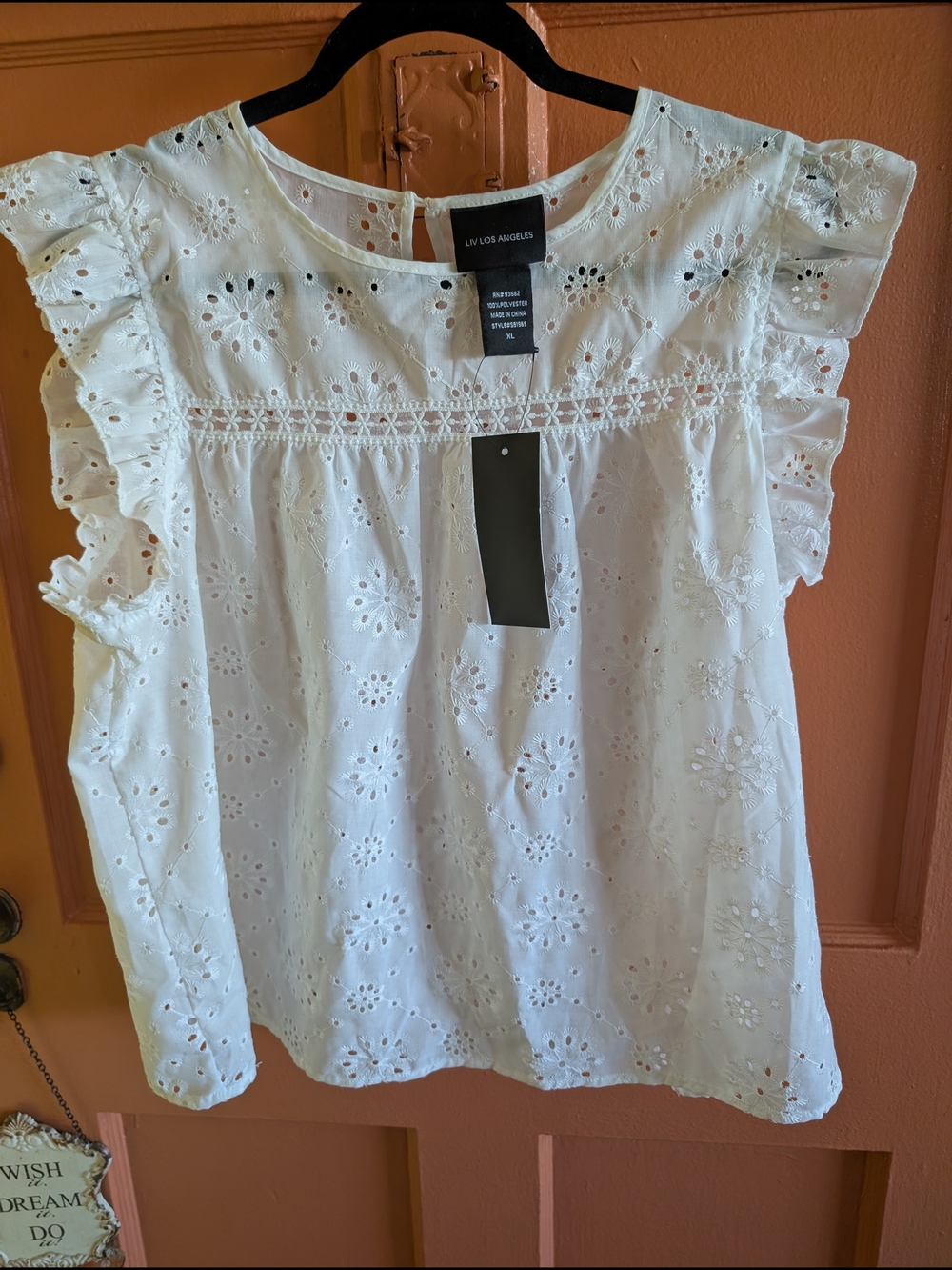 White Eyelet Ruffle Sleeve Top